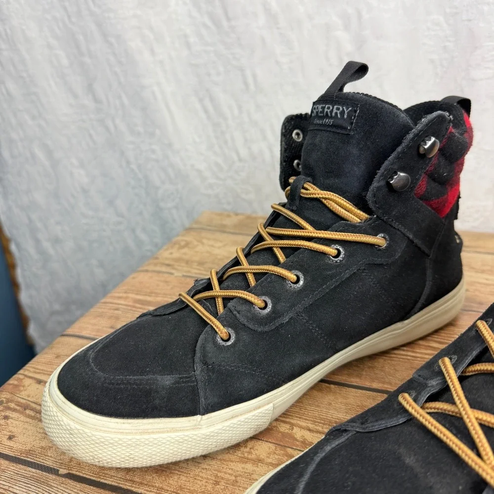 Sperry Mens 11 Black Suede Sneaker Boots Buffalo Plaid High Top Gorpcore Utility